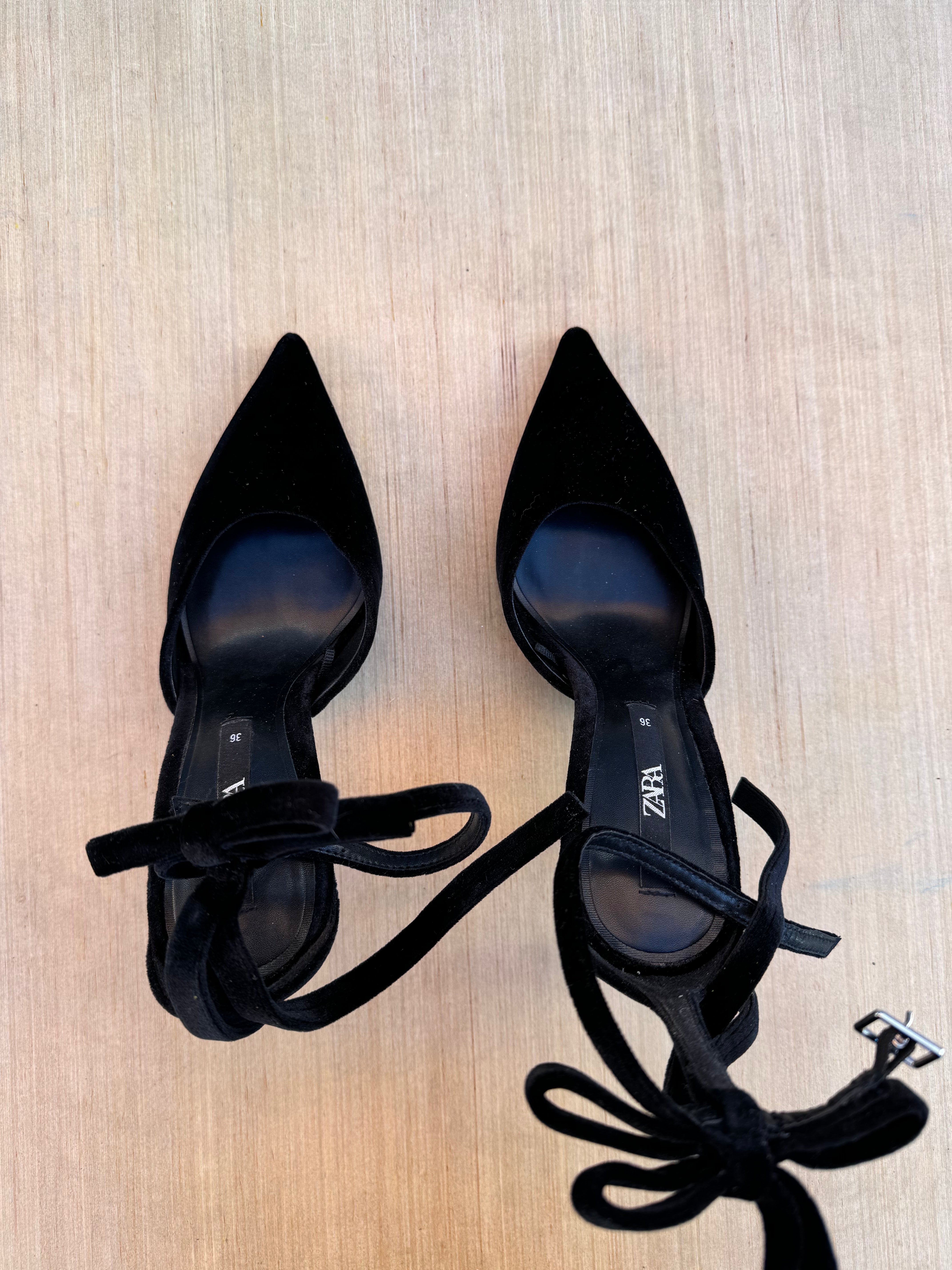 black zara velvet tie heels, 36