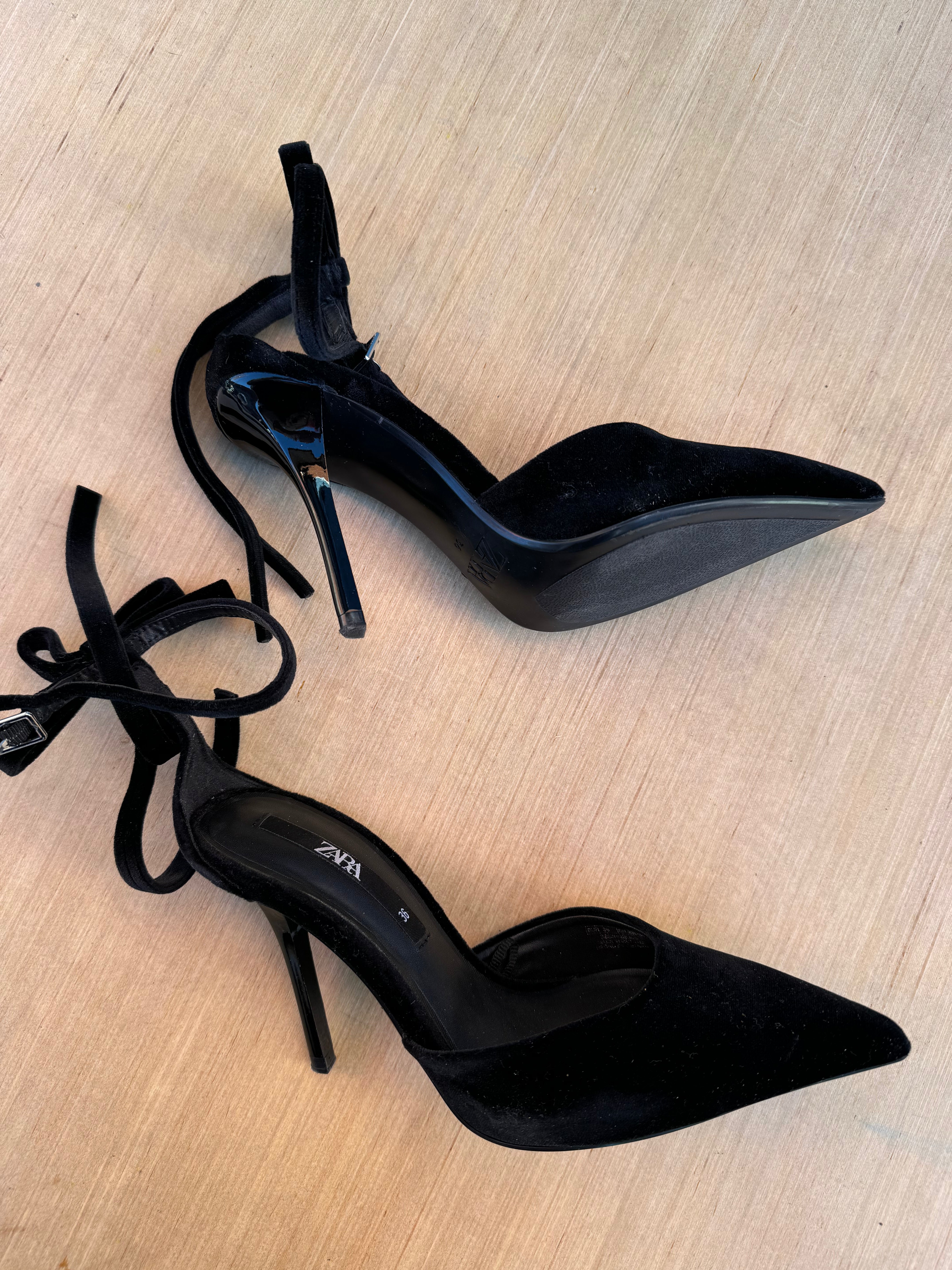 black zara velvet tie heels, 36