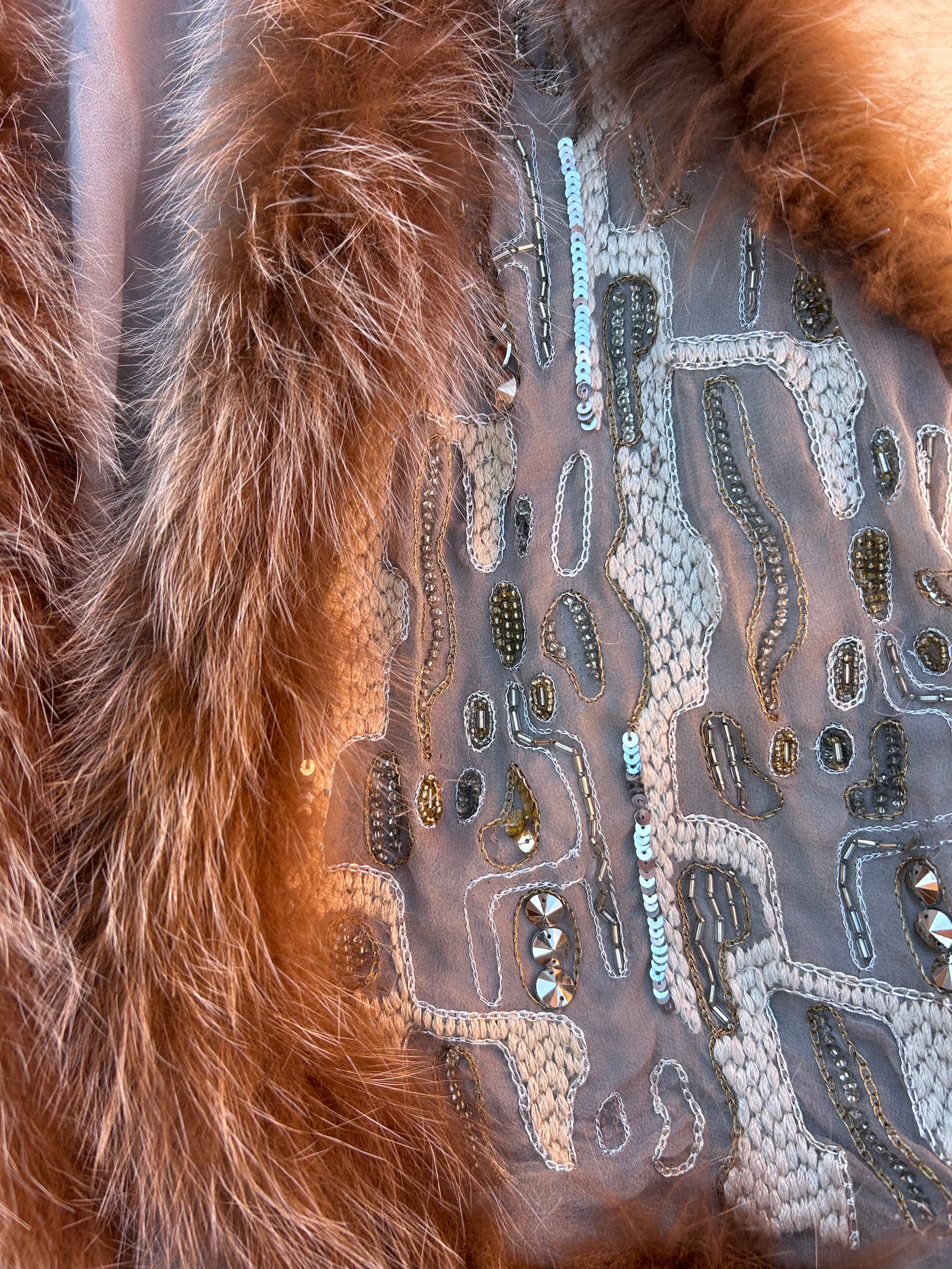 brown alice+olivia sequin fox fur vest, s